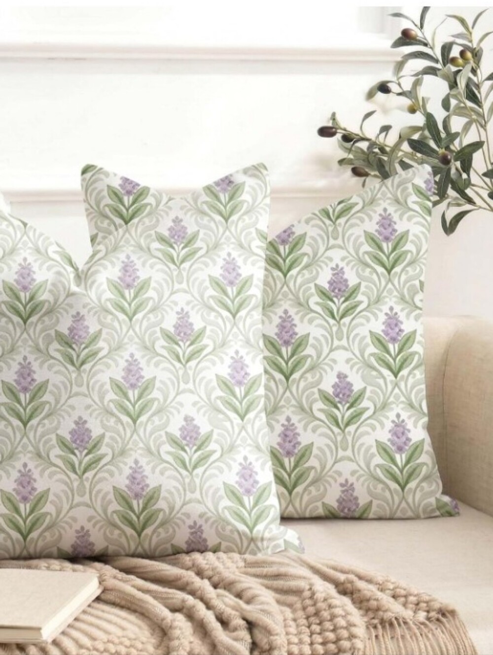 NEW! Floral Lavender And Sage Throw Pillow Covers (2)